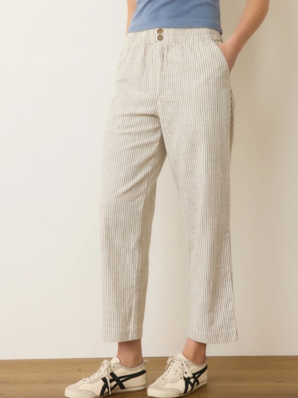 Marine layer elle relaxed cropped striped cotton pants size large